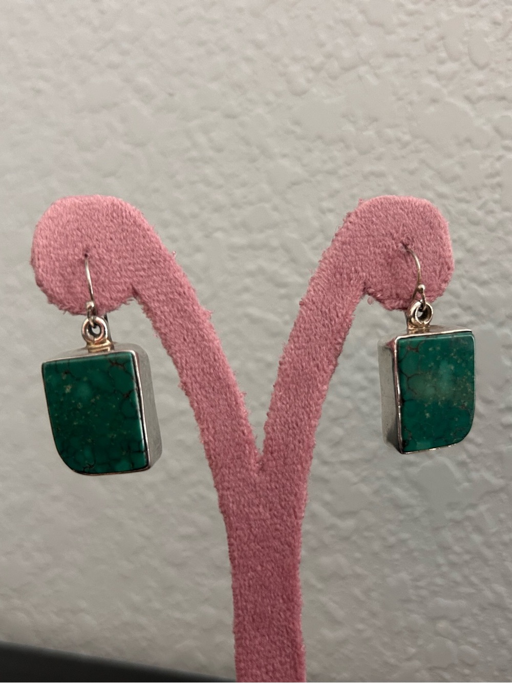 Native American Made Turquoise Stone set Sterling Silver Drop Dangle Earrings - Picture 5 of 10